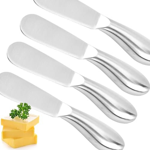 MINGZE 4 Pezzi Spalmatore del Burro del Bordo Diritto dell'Acciaio Inossidabile, Coltello da Burro Spalmaburro Colazione, Formaggio Strumenti della Cucina, Maniglia in acciaio inossidabile