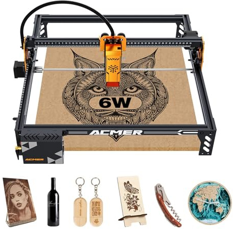 ACMER P1 S Pro Laser Graviermaschine, 6W Ausgangsleistung Laser Cutter Lasergravierer, Ultrafeiner Laserfokus von 0,08 mm, Lasergravur Maschine für Holz, Metall, Acryl, Leder, Gravurfläche 380x370 mm