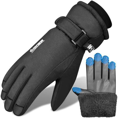 ARFNKIM Skidhandskar med fleecefoder, -20°F vinterhandskar, vattentäta vindtäta, pekskärm, varma handskar, män, kvinnor, cykelhandskar för löpning, motorcykel, cykling, ridning (svart, XL)