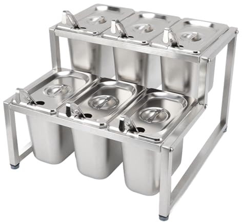 KIMISS Stainless Steel Adjustable Condiment Holder - 6-9 Sections for Milk Tea Shop, Jam Jars, and Sauce Containers - 1.6L & 2.2L Bowls (Type 6 6x1.6L Pot)