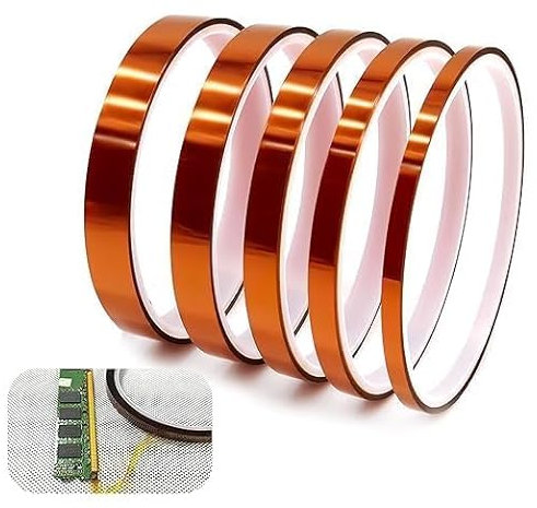 eModwey Nastro in Polyimide da 5 Pezzi, Nastro Adesivo Resistente al Calore con Adesivo in Silicone, Ideale per Mascheratura, Saldatura, Isolamento di Schede PCB (3/6/8/10/12 mm x 33m)