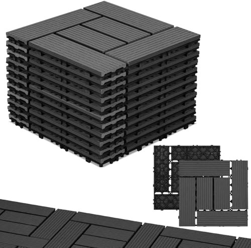 Randaco WPC - Piastrelle per terrazze, 30 x 30 cm, in WPC, set da 44 pezzi, per 4 m², sistema a scatto, per balconi e terrazze, resistenti alle intemperie, con drenaggio, antracite