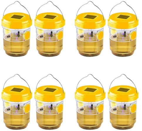 Booso 8 Pack Solar Wasp Trap Outdoor Hanging,Wasp Cather Hanging with Light for Yellow Jackets,Hornets,Bee,Wasp Traps