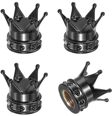 PATIKIL 4 Pcs Crown Tire Valve Stem Caps Cappucci Valvola Pneumatici Nero | con Anello in Gomma O Universali, per Bicicletta SUV Veicoli, Auto