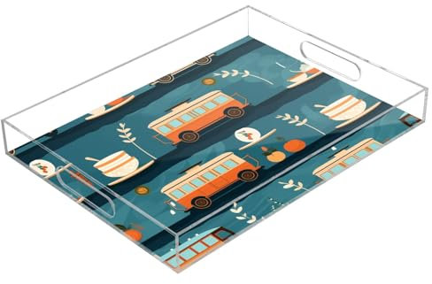 Plateau de service rectangulaire en acrylique transparent avec poignées pour table basse, cuisine, salle de bain