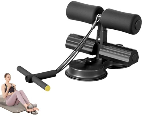 Sit Up Exercise Equipment, Sit Up Bar Foot Holder, Portable Sit Up Equipment, 3-Level Adjustable with 2 Strong Suction Cups & Elastic Rope, Abs Workout Aids for Feet and Leg Strength (Black)