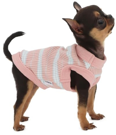 LOPHIPETS 100% Cotton Rib Dog Shirt Vest for Small Dogs Teacup Chihuahua Yorkie Puppy Clothes Tank Tee-Light Pink/XXS