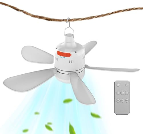 Generisch Canopy - Ventilador de techo para tienda de campaña, terraza al aire libre con luz y mando a distancia, velocidad ajustable, herramienta de enfriamiento para autocaravana, pérgola al aire
