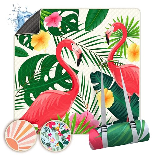 Bobby Beach Picknickdecke wasserabweisend | Stranddecke sandfrei Strandmatte gepolstert | Strandtuch XXL Camping Zubehör Picknickdecke 200x200 (Flamingo, 200 x 200 cm, gerollt)