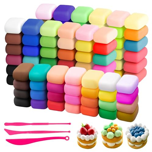 Polymer Clay für Kinder, 100 Farben, komplettes Set, zum Basteln, lufttrocknen, ohne Backofen, zum Modellieren, kreatives Geschenk für Kinder, 3-8 Jahre, Geburtstag, Weihnachten
