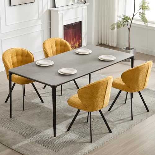 DAYALANE Esszimmerstühle 4er Set, Küchenstuhl Polsterstuhl mit Metallbeine aus Chenille, Gebogene Rückenlehne Wohnzimmerstuhl für Esszimmer Wohnzimmer Küche Schlafzimmer, Gelb