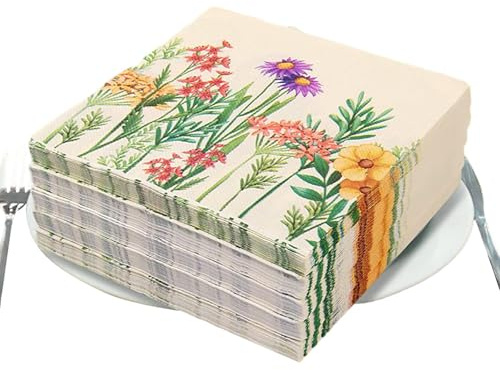 Festlig blomhasselnöt - blommiga pappersservetter | 20 dekorativa | pappershandduksblad | vänliga vilda blommor | För tefester, rivs så lätt, dess