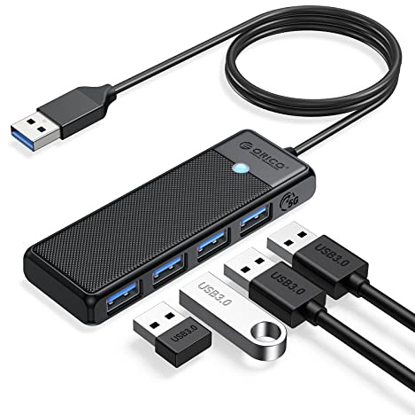 ORICO Hub USB 3.0, 4 Puertos USB Distribuidor con Cable Largo de 100 cm, Ultrafino Tipo A, concentrador de Datos de 5 Gbps, Adaptador multipuerto para MacBook, Mac Pro/Mini, Mobile HDD, Surface Pro