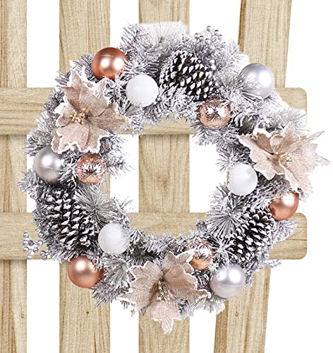 Coronas de invierno para puerta principal,Corona de Navidad artificial esmerilada de 15.75 pulgadas, piñas de pino de bayas plateadas | Corona de vacaciones resistente a la intemperie Coronas de Navid