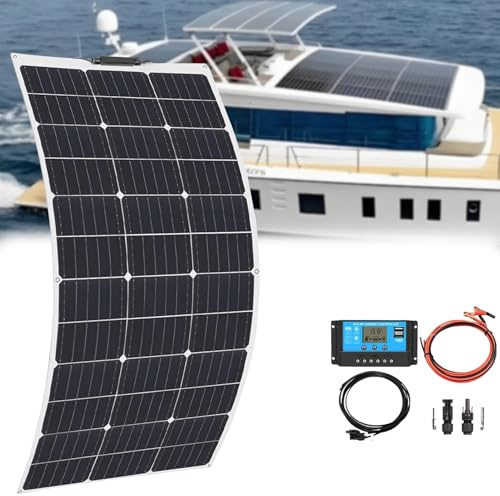 PxkVrin Paneles Solares, 300w, Panel Solar Ultrafino, Flexible Ultra Ligero Ultra Delgado Impermeable, Monocristalina, para Caravanas, Casas De JardíN, Barco. 1×200w