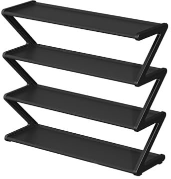 Generisch Schuhregal Metall, 4-stöckiges, Z -Form Kinder Schuhgepäck, das wasserdichte Schmale Schuhregal, Einfacher Installation, Kinderschuh Organizer für Schlafzimmer Schrank Vorrätec (Schwarz)