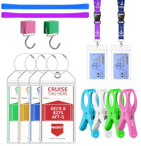 XXL Kofferanhänger Kreuzfahrt Set, Cruise Luggage Tags | Gepäckanhänger, Schlüsselband, Magnethaken, Wäscheklammern & Handtuchbänder für Strandliegen, Essentials-Set