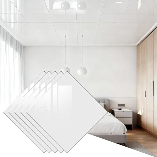 Deckenplatten Selbstklebend Reinweiße, Glänzende Deckenfliesen zum Abziehen und Aufkleben, Schalldichte Tapete aus Verdicktem PVC-Schaum, Verbesserte Abgehängte Deckenplatten für Kinderzimmer(90pcs)