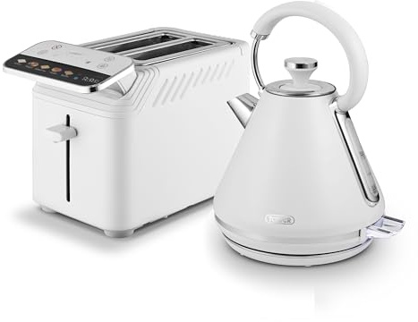 Tower Mirage Kitchen Set, 1.7L Rapid Boil Kettle, 2 Slice Toaster with Digital Control Panel, 925W, White with Chrome Trim, T10087WHT & T20096WHT