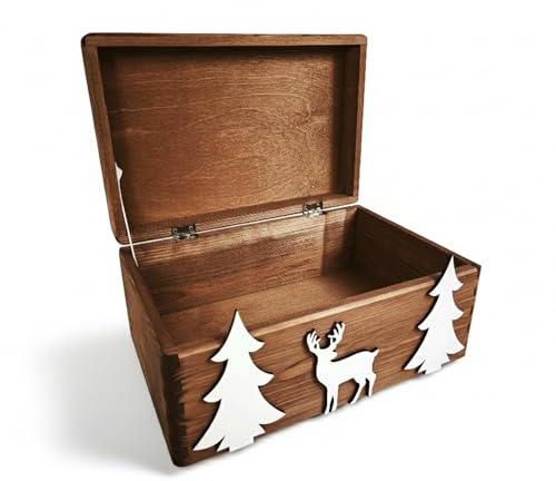 GoodFreshDecor Holzkiste - Holzbox mit Deckel - Weihnachten Kiste - 30x20x14 cm - Holzbox - Kiefernholz Tannenholz - Braun