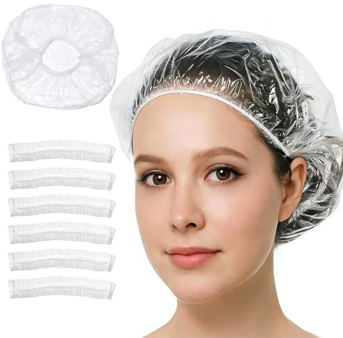 Kryzulax 50 Pièces Bonnet Douche Jetable,Bonnet de Douche à Usage Unique,Bonnet de Douche en Plastique,Douche Large Élastique Épais en Plastique Transparent,pour Hôtel,Shower,Spa(46cm)
