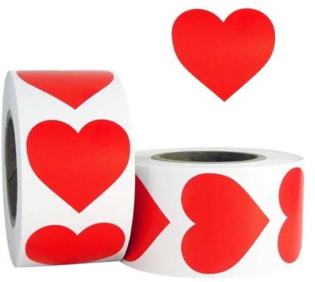 2 Stück Rot Herz Aufkleber,Herzform Etiketten Rolle 25mm Farbkodierung Heart Sticker für Hochzeiten Scrapbooking Geschenke Dekoration Hochzeit