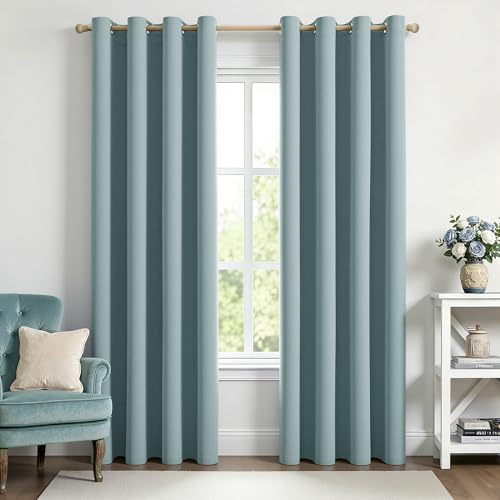MIULEE Verdunklungsvorhänge Thermo Blickdicht Ösen 2er Set 140x245cm Blau | Blickdichter Thermostoff für Wohnzimmer und Schlafzimmer, hilft Licht, Hitze und Kälte zu reduzieren.