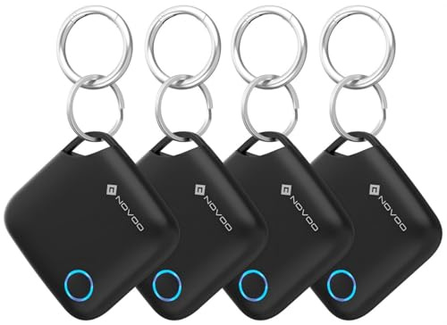 NOVOO Smart Tracker 4er Pack kompatibel mit Apple Find My, Schlüsselfinder & Gepäck Bluetooth Tracker, Mini Finder für Schlüssel, Koffer, Geldbörse, Reisepass, IP67 Wasserdicht (Nur iOS)