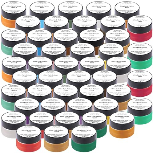 AGT Epoxidharz-Glimmerpulver: 48er-Set Mica-Farbpulver, je 10 g/Farbe für Epoxidharz (Pigmentpulver, Perlglanz-Pigmente, Malen)