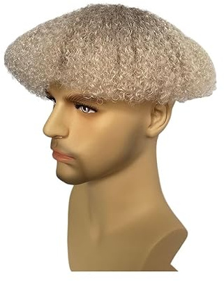 Für Männer Afro-Wellen-Haar-Toupet-Einheit, schwarzes Herren-Toupet, gelocktes Echthaar-Ersatzsystem, Vollspitze-Toupet Perückenkopf(4MM Ombre Curly)