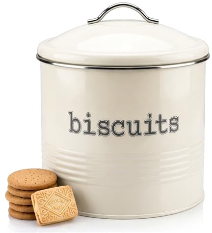 WINSOME Biscuit Barrel | 4 Litre Biscuit Tin | Airtight Biscuit Container With Lids | Cream Enamel Coating For Keeping Your Cookies Fresh & Protected (Cream Round)