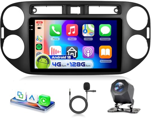 4G 128G VECHTEL 9 tum Bluetooth-bilradio för vw Tiguan 2010–2016 Carplay Android bil, Android 15, EQ, WiFi GPS, Mirror Link, RDS/FM-radio 2 Din med AHD backkamera