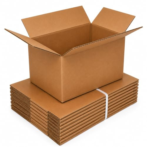 10 Pack Cardboard Shipping Boxes Heavy Duty Corrugated Mailing Boxes for Packaging, Parcel Posting, Moving House, Ecommerce, Gift Packing & Business Shipping, Brown Kraft Cartons (12×9×9)