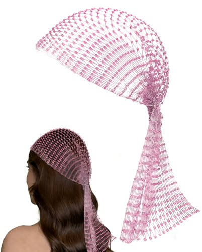 TIHNY chainmail-mesh hårband, 90 cm elastiskt strass-headpiece, ihålig design, hårsmycke för dam för 1920-talsfest, Rosa