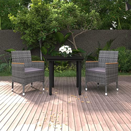 PTUGUOF 3-TLG. Garten-Essgruppe mit Auflagen, Poly Rattan und Glas, bestehend aus Glastisch und Gartenstühlen mit Kissen, pulverbeschichteter Stahlrahmen, dick gepolsterte Sitzkissen