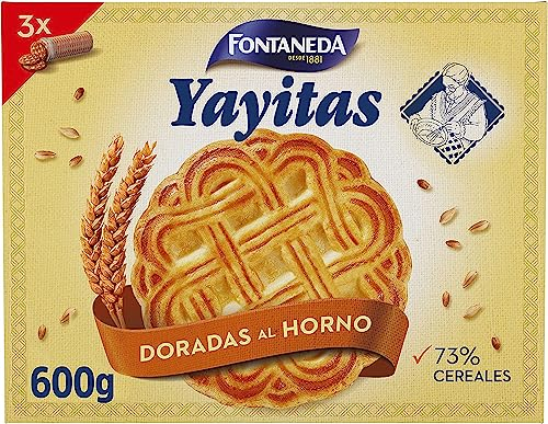 Fontaneda Yayitas Galletas Doradas al Horno, 72% de Cereales, Fuente de Fibra, 600 g