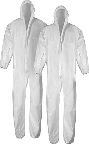 normani 1-10 Stück Einweg Schutzanzug Overall aus Polypropylen mit Kapuze und Reißverschluss [Gr. M-XXXL] Farbe 2 Stück Größe XL
