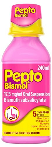 Pepto-Bismol for Nausea, Heartburn, Indigestion, Upset Stomach and Diarrhoea Relief, 5 Symptom Relief, 240ml