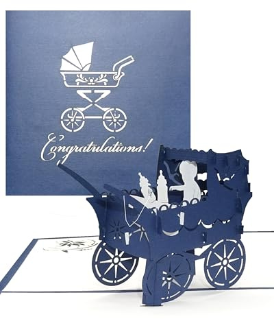 3D Birth Card Baby Boy – Pop Up Greeting & Congratulations Cards for the first birthday - as little gift, voucher & packaging