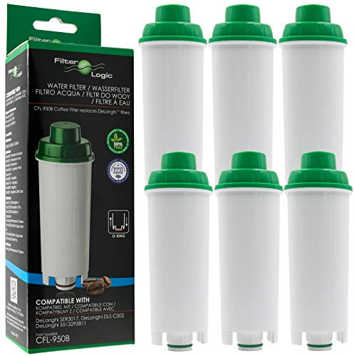 FilterLogic CFL-950B | 6 Pack - Water Filter Softener Compatible with Delonghi DLS C002 DLSC002 Filter Cartridge for Coffee Maker Machines