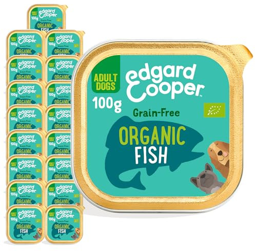 Edgard Cooper Organic Grain-Free Wet Dog Food Trays, Organic Fish 17 x 100g, Natural Dogs Food in Cup for Adult Dogs, Fresh Meat, High Protein, Hypoallergenic, No Added Sugar