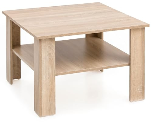 Wohnling Couchtisch 60x60x42 cm Sonoma Eiche mit Ablage | Wohnzimmertisch Coffee Table mit Stauraum, Sofatisch leicht aufzubauen, Loungetisch Holz für Wohnzimmer