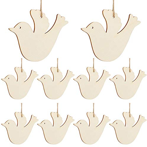 10 Stücke Holz Vogel zum Bemalen, Holz Ornamente Weihnachten Holzscheiben zum Basteln, Vogel aus Holz Weihnachtsbaumschmuck Holzscheiben Weihnachten Deko für Weihnachten DIY Handwerk