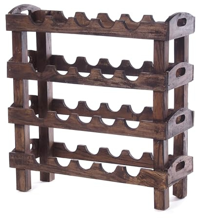 Scaffale per vino rustico, 66 x 61 cm (altezza x larghezza), in legno massiccio per 20 bottiglie, portabottiglie in stile shabby chic, colore: 03 marrone scuro