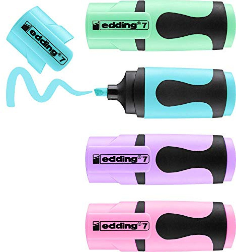 edding 7 Mini Textmarker Set - Pastell-Farben - 4 highlighter pens - Keilspitze 1-3 mm - Textmarker klein in trendigen Farben - für Bullet Journal, Schule, Uni oder Büro