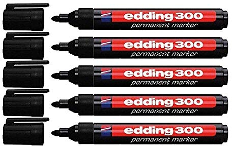 edding 300 Industry Permanent Marker - Rundspitze - Beschriftung von Karton, Metall, Gummi und Glas, schwarz (1,5-3 mm, 5er Pack) 100263