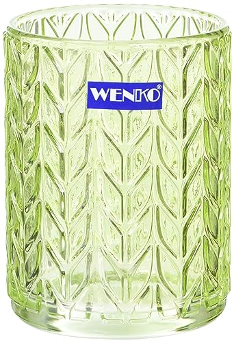 Wenko Bicchiere portaspazzolini Vetro verde rotondo - Portaspazzolino per spazzolini e dentifricio, Vetro, 7.5 x 10 x 7.5 cm, Verde