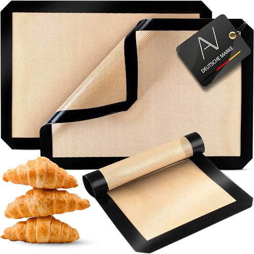 AVANA - Tappetino da forno in silicone (set da 3) riutilizzabile, antiaderente, antiscivolo, resistente al calore