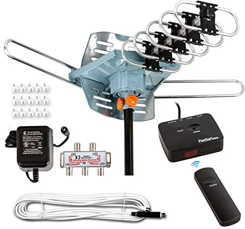 Five Star HDTV Antenna Amplified Digital Outdoor Antenna 150 Miles Range, 360 Degree Rotation Wireless Remote, with 40FT RG6 Coax Cable Installation Kit Supports 5 TVs