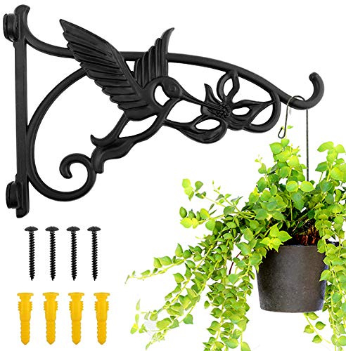 KABB Heavy Duty Hanging Brackets, 2pcs 13 Hand Forged Cast Iron Wall Mount Bracket Durable Rust-Resistant Hummingbird Hanger Hook for Hanging Bird Feeder Lantern Wind Chimes